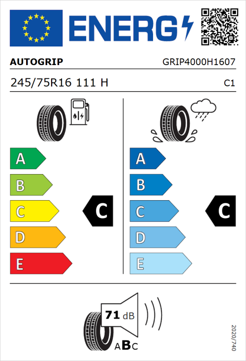 Tyre Label for Autogrip Grip 4000 245/75R16 111H