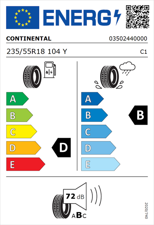 Tyre Label for Continental ContiPremiumContact 2 235/55R18 104Y