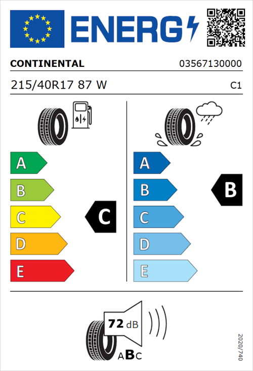 Tyre Label for Continental ContiPremiumContact 2 215/40R17 87W